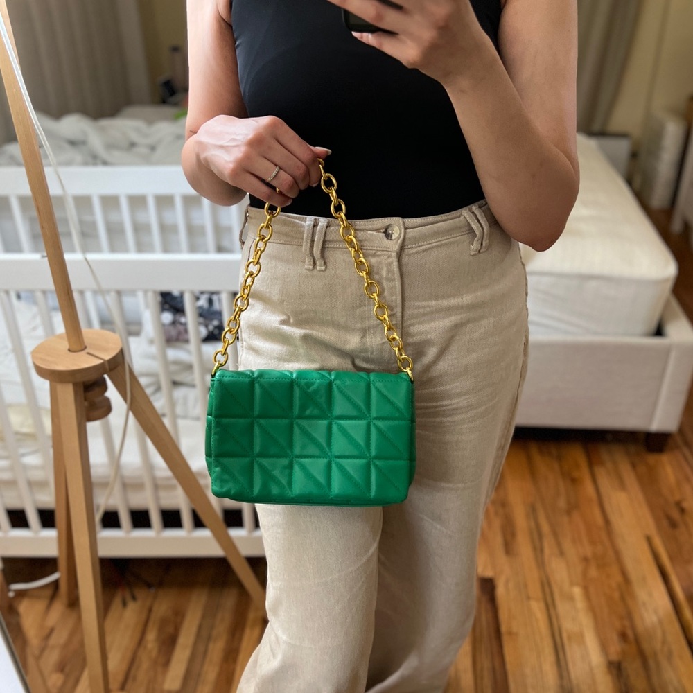 Green and gold shoulder bag